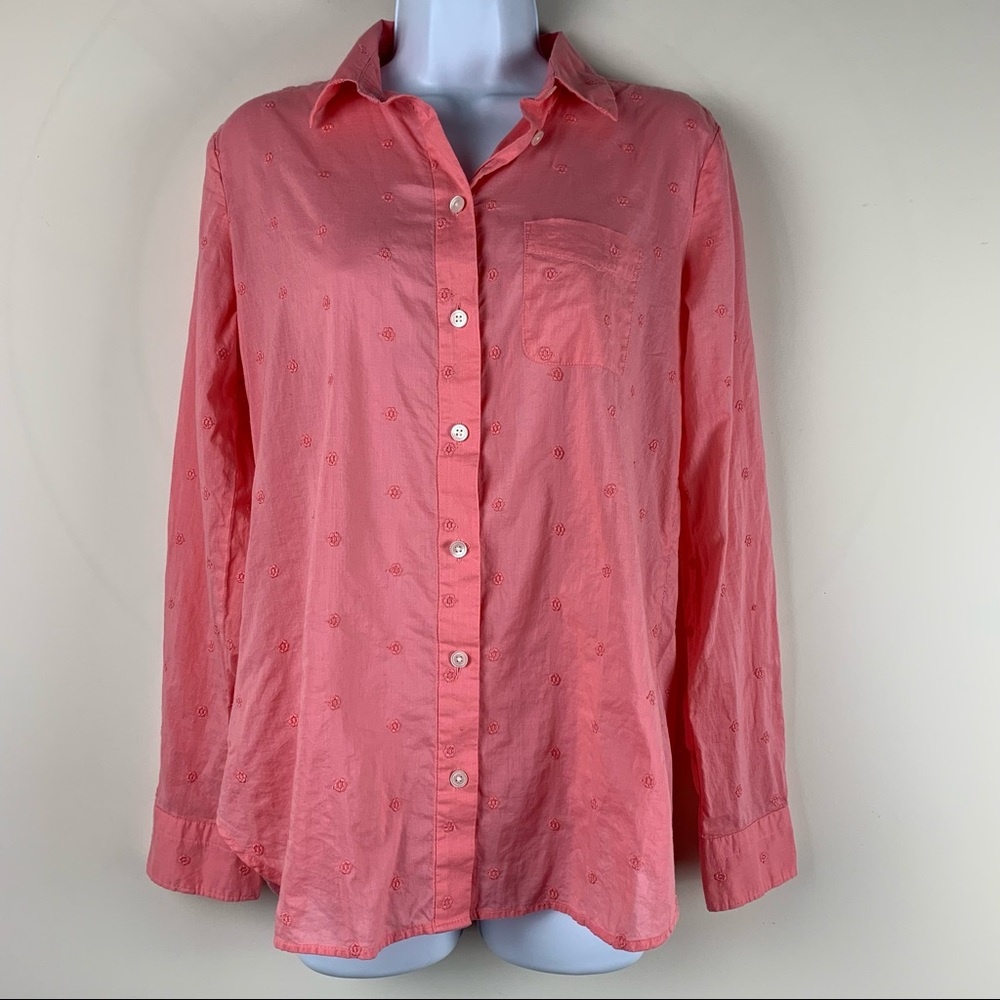 Loft Softened pink/coral embroidered shirt. Small